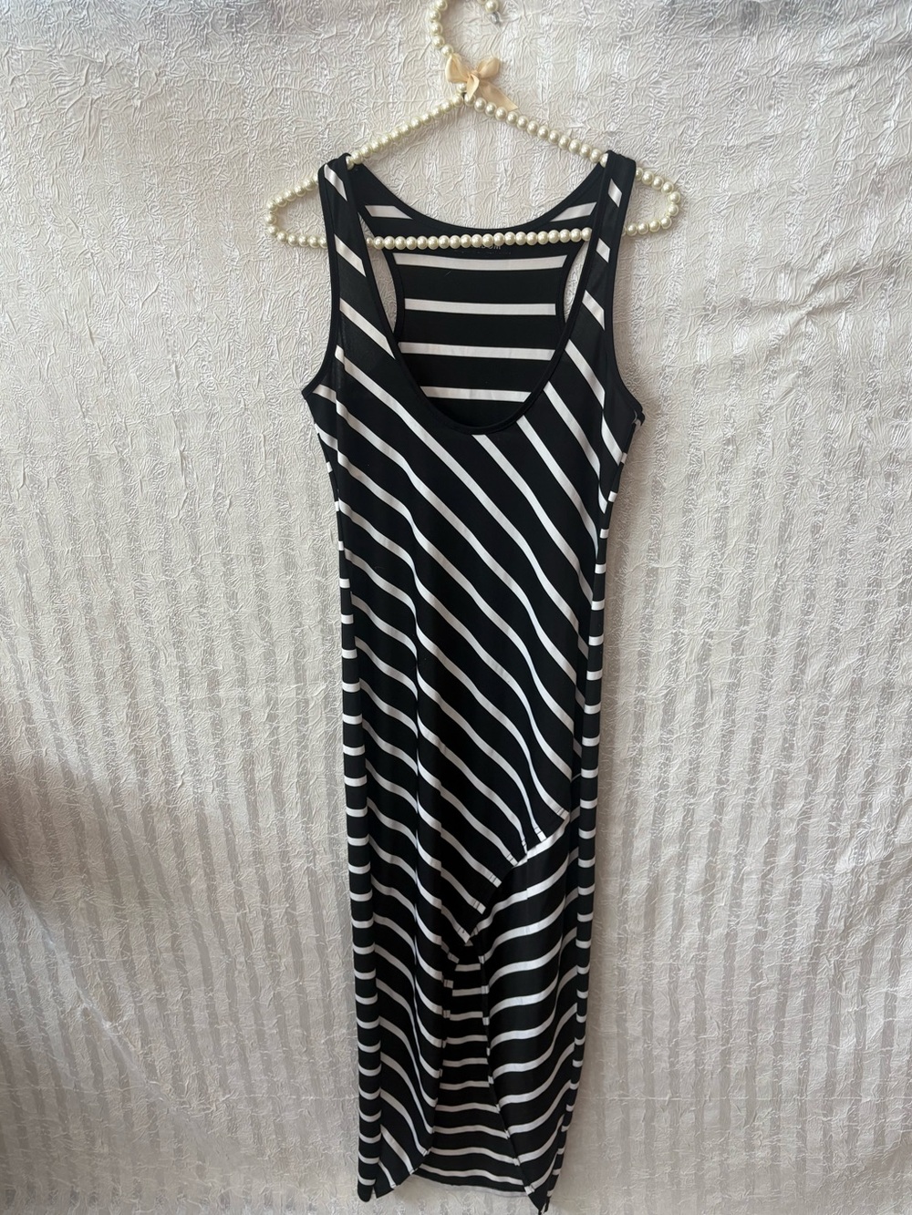 Jamaican Brand Wesidom Black and White Striped Tank Maxi Dress with Front Slit